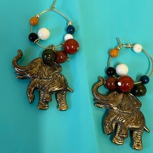 Puffy Gold Tone Elephant Dangle Earrings